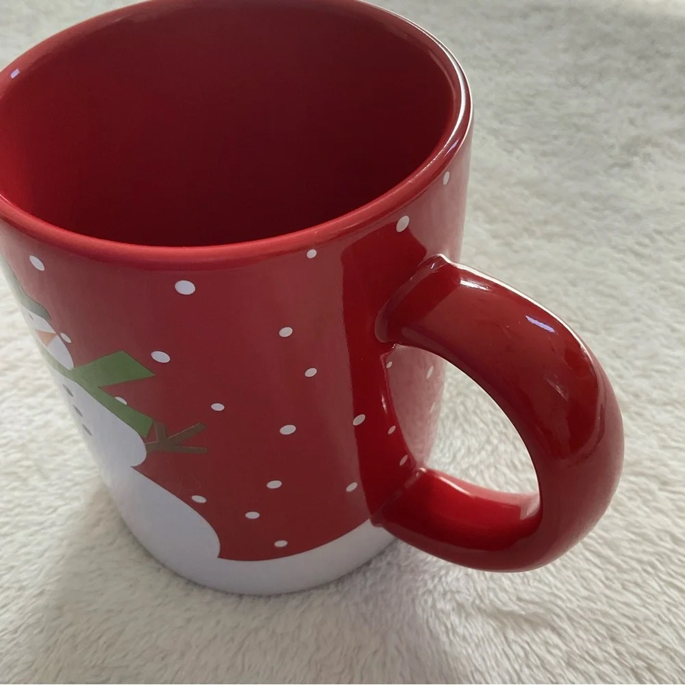 Crate & Barrel Winter Snowman Mug | Holiday Coffee Cocoa Cup Red White